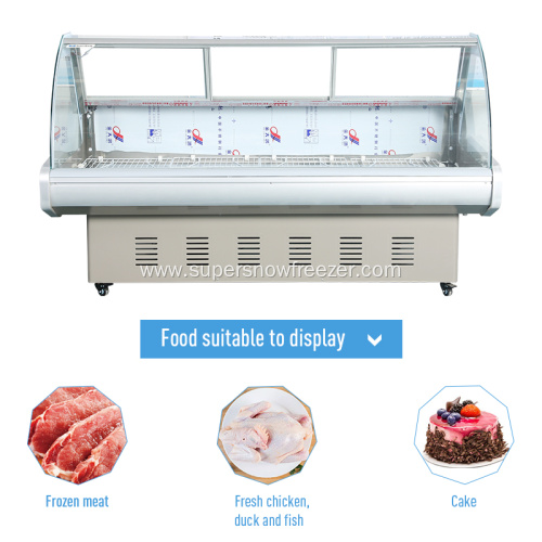 fan cooling curved glass meat display refrigerator showcase
